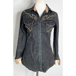 Roar Western Stretch Women's Size Small  Button  Up Shirt Raven Black